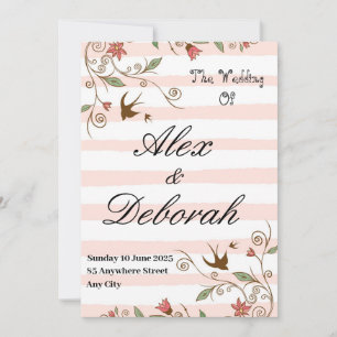 Lovely Flowers and Birds Wedding Invitation