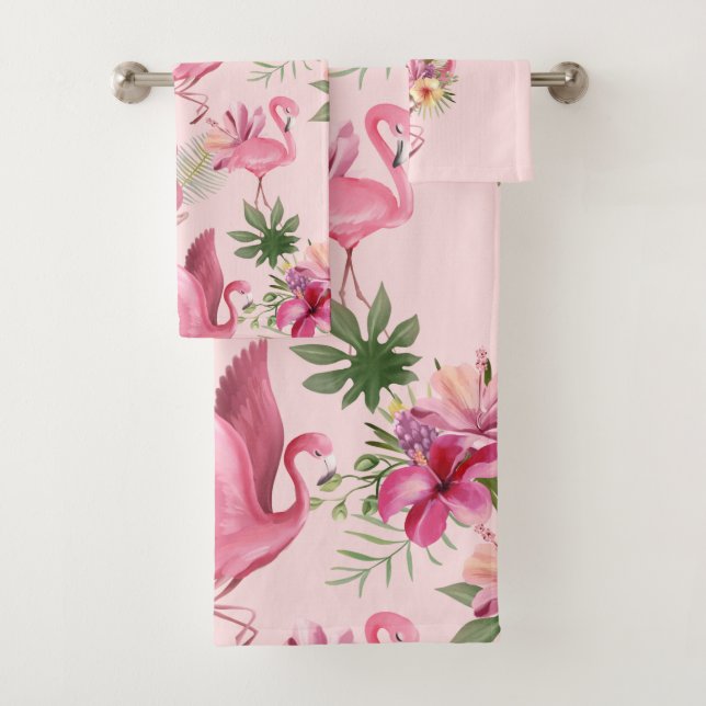 Lovely Flowers And Flamingo Bath Towel Set (Insitu)
