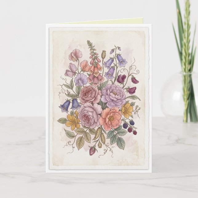 Lovely Flowers Boho Folk Blank Art Card (Front)