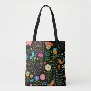 Lovely flowers hand drawn illustration pattern tote bag