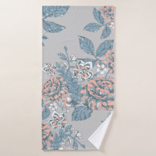 Lovely flowers. Monochrome ornaments. Seamless pat Bath Towel