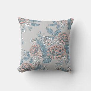 Lovely flowers. Monochrome ornaments. Seamless pat Cushion