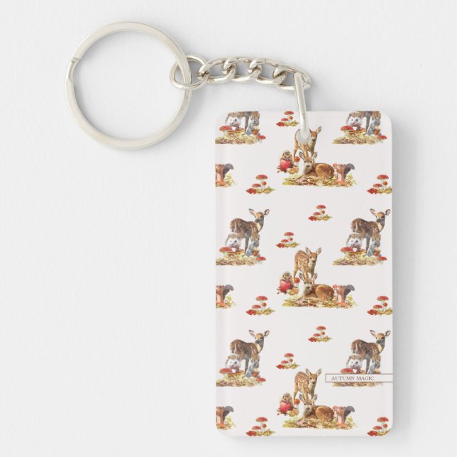 Lovely Forest Animals Autumn Art Pattern Key Ring (Front)