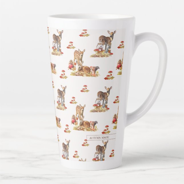 Lovely Forest Animals Autumn Art Pattern Latte Mug (Right)