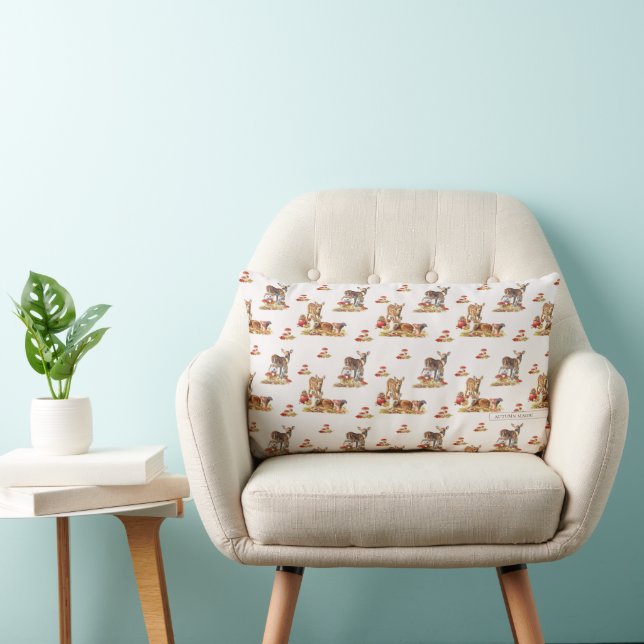 Lovely Forest Animals Autumn Art Pattern Lumbar Cushion (Chair)