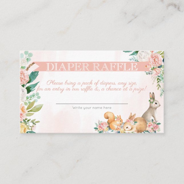 Lovely Forest Woodland Animals Diaper Raffle Enclosure Card (Front)