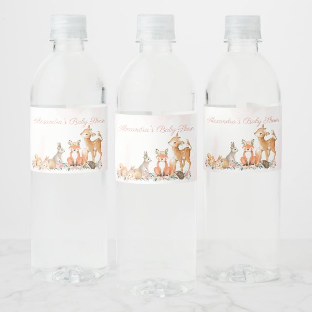 Lovely Forest Woodland Animals Girl Baby Shower Water Bottle Label (Bottles)