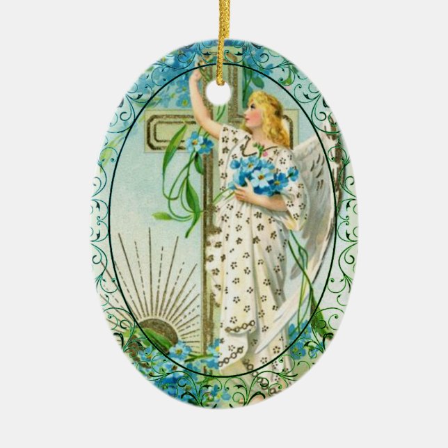 Lovely Forget Me Not Angel  Ceramic Tree Decoration (Front)