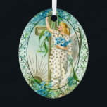 Lovely Forget Me Not Angel  Metal Tree Decoration<br><div class="desc">vintage painting with a beautiful christian angel in a white dress.</div>