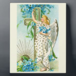 Lovely Forget Me Not Angel  Plaque<br><div class="desc">vintage painting with a beautiful christian angel in a white dress.</div>