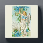 Lovely Forget Me Not Angel  Plaque<br><div class="desc">vintage painting with a beautiful christian angel in a white dress.</div>
