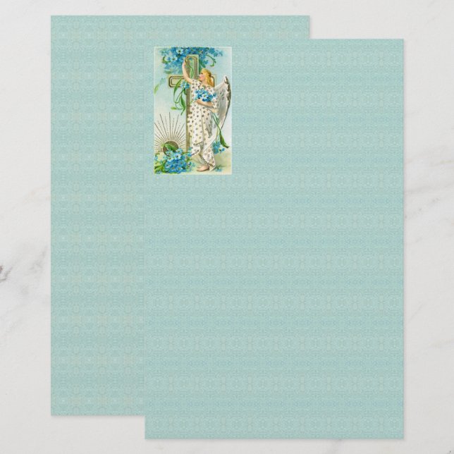 Lovely Forget Me Not Angel Stationery (Front/Back)