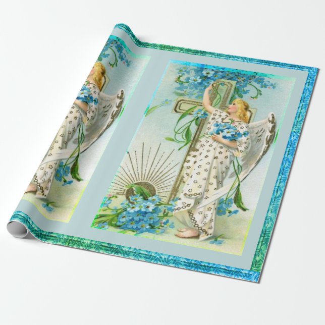 Lovely Forget Me Not Angel Wrapping Paper (Unrolled)