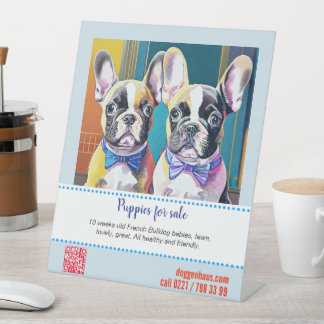Lovely French Bulldog Illustration Seller Pedestal Sign