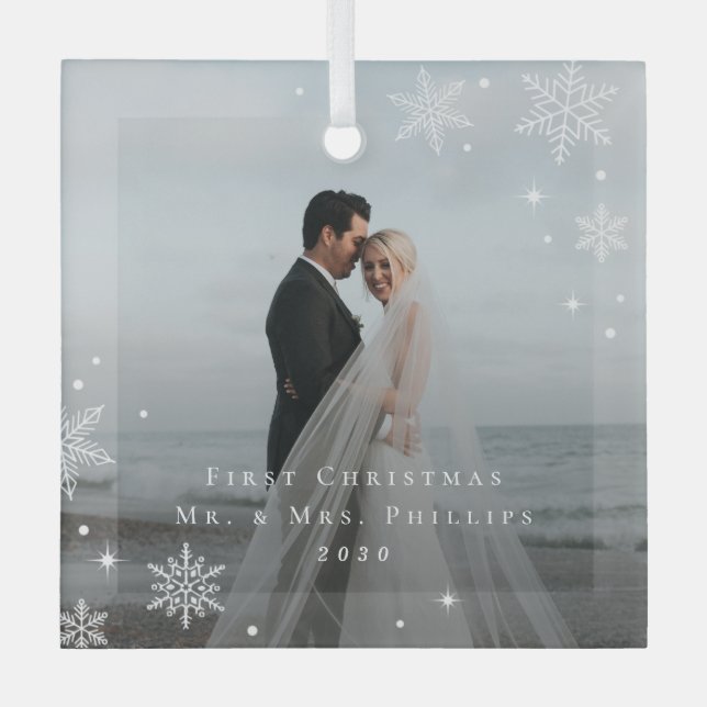 Lovely Frost Custom Caption Photo Ornament (Front)