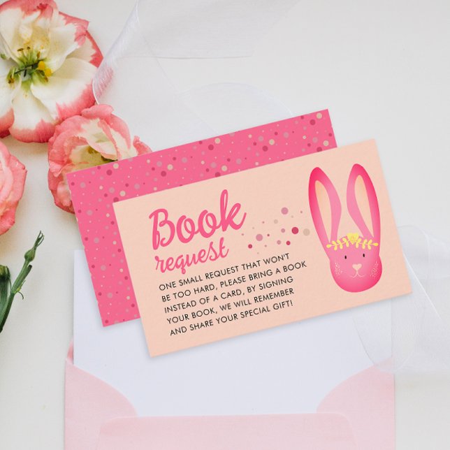 Lovely Fun Pink Bunny Book Request 1st Bday Party Enclosure Card (Creator Uploaded)