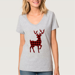 Lovely Funny Buffalo Plaid Pattern Christmas Deer T-Shirt