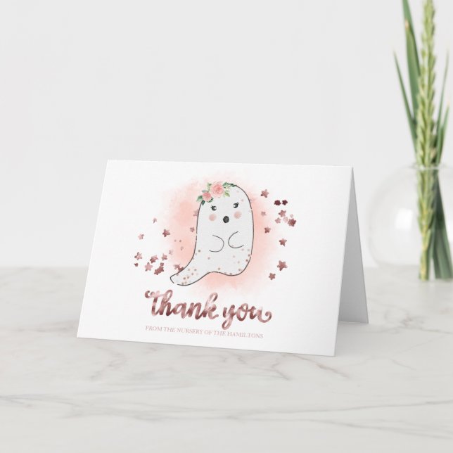Lovely Ghost Halloween Baby Shower Thank You Card (Front)