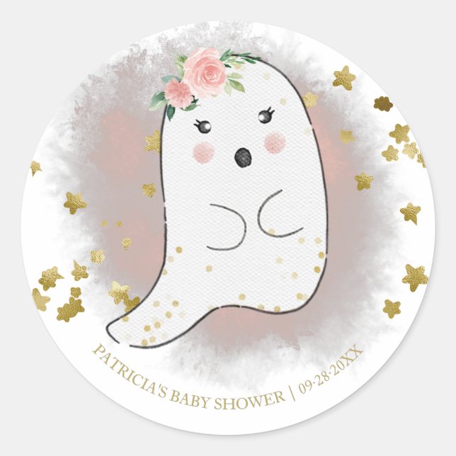 Lovely Ghost Halloween Girl Baby Shower Classic Round Sticker (Front)