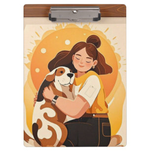 Lovely Girl and dog hug Clipboard