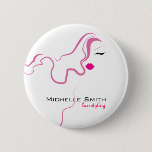 Lovely girl icon  pink hair Hairstyling branding 6 Cm Round Badge