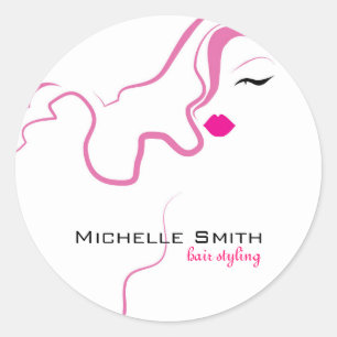 Lovely girl icon  pink hair Hairstyling branding Classic Round Sticker