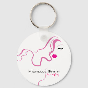 Lovely girl icon  pink hair Hairstyling branding Key Ring