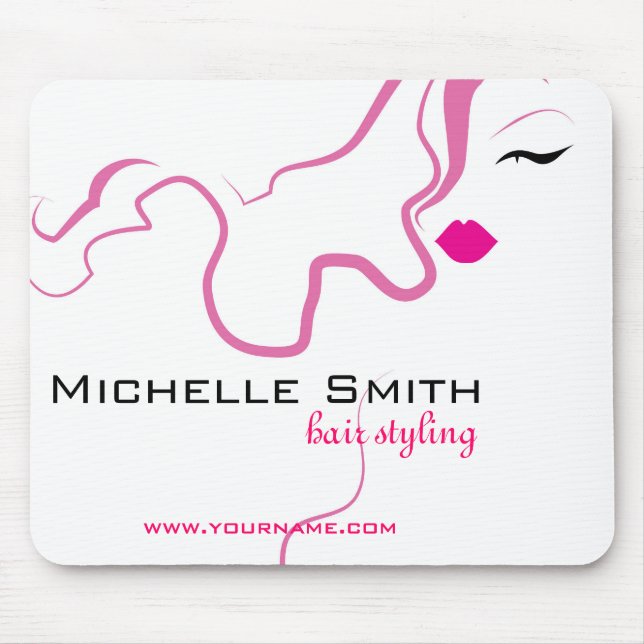 Lovely girl icon  pink hair Hairstyling branding Mouse Pad (Front)