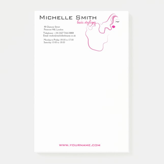 Lovely girl icon  pink hair Hairstyling branding Post-it Notes (Front)