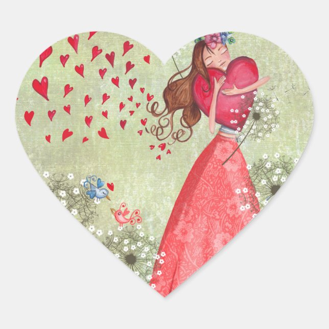 Lovely Girl with Heart Valentine | Heart Sticker (Front)