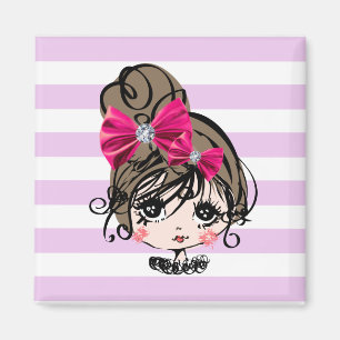 lovely girl with pink bow magnet