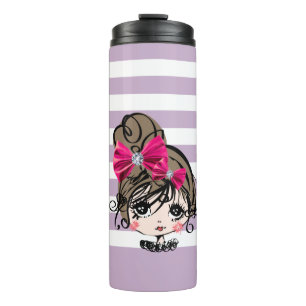 lovely girl with pink bow thermal tumbler