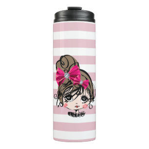 lovely girl with pink bow thermal tumbler