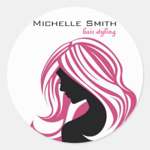 Lovely girl with pink hair Hairstyling branding Classic Round Sticker