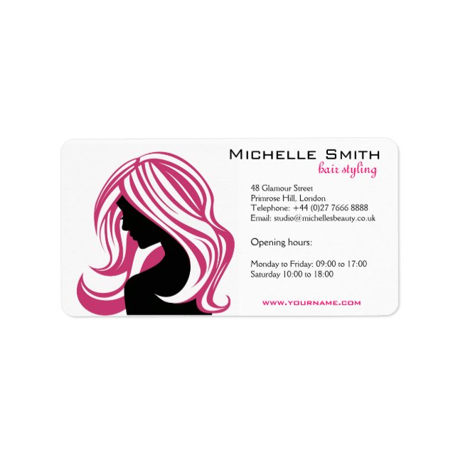 Lovely girl with pink hair Hairstyling branding Label (Front)