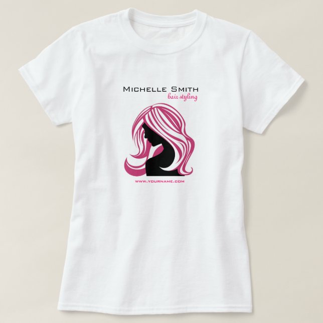 Lovely girl with pink hair Hairstyling branding T-Shirt (Design Front)
