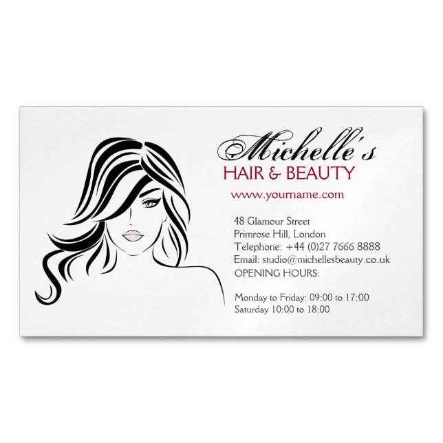 Lovely girl with wavy hair and Makeup Icon Magnetic Business Card (Front)