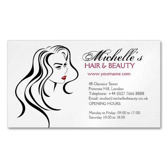 Lovely girl with wavy hair and Makeup Icon Magnetic Business Card (Front)