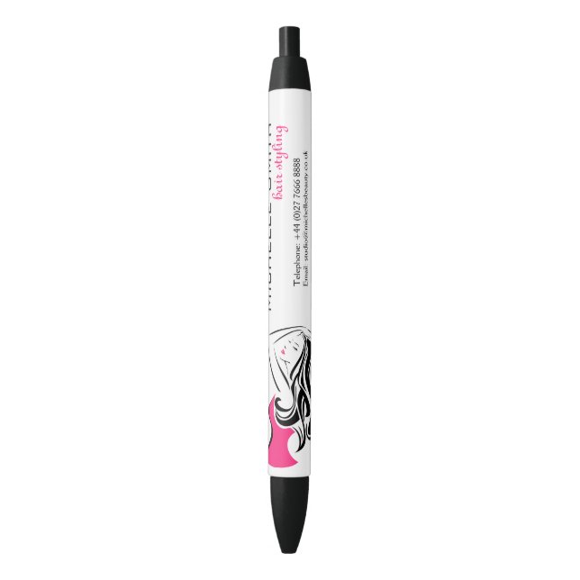 Lovely girl with wavy hair Hairstyling branding Black Ink Pen (Front Vertical)