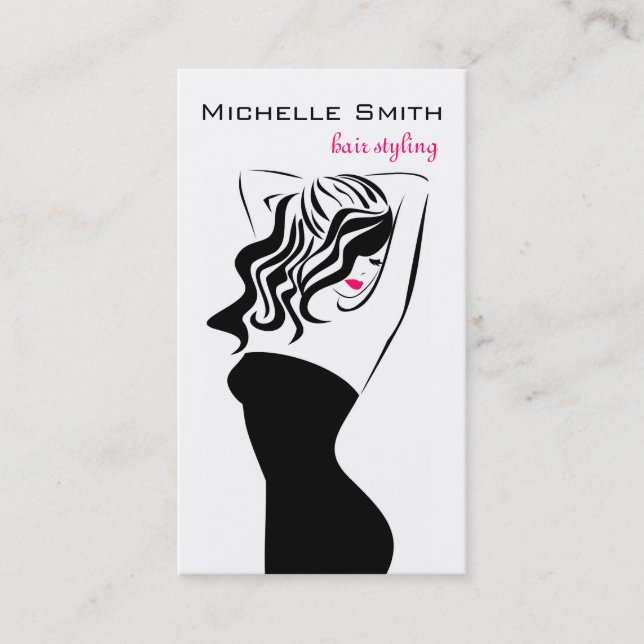 Lovely girl with wavy hair Hairstyling branding Business Card (Front)