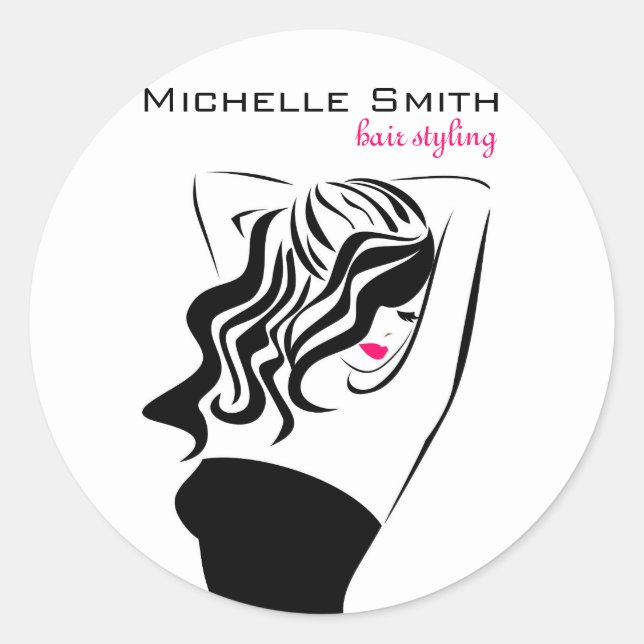 Lovely girl with wavy hair Hairstyling branding Classic Round Sticker (Front)