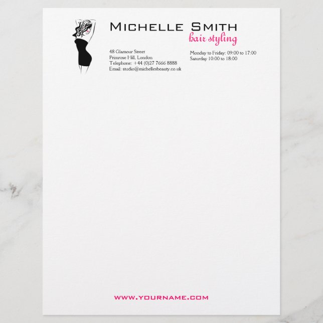 Lovely girl with wavy hair Hairstyling branding Customised Letterhead (Front)