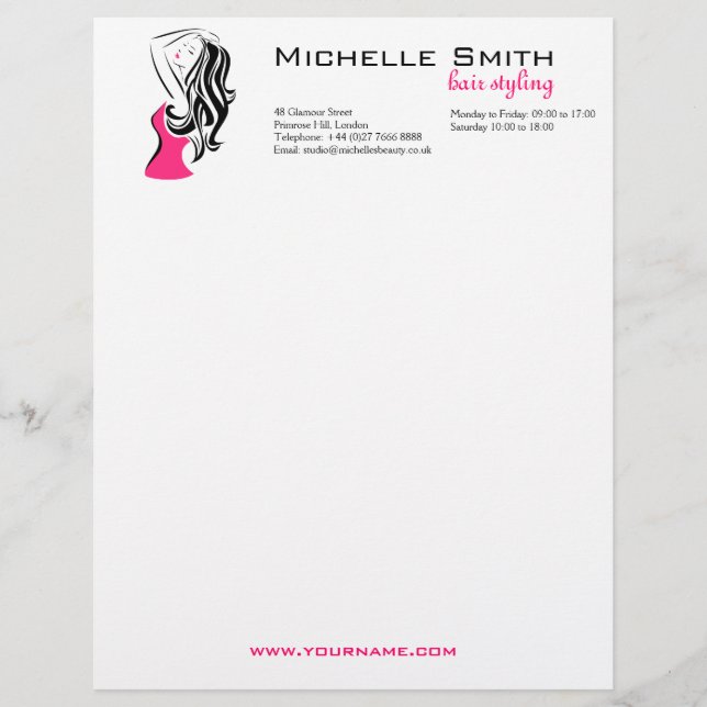 Lovely girl with wavy hair Hairstyling branding Customised Letterhead (Front)
