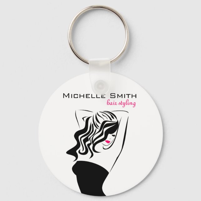 Lovely girl with wavy hair Hairstyling branding Key Ring (Front)