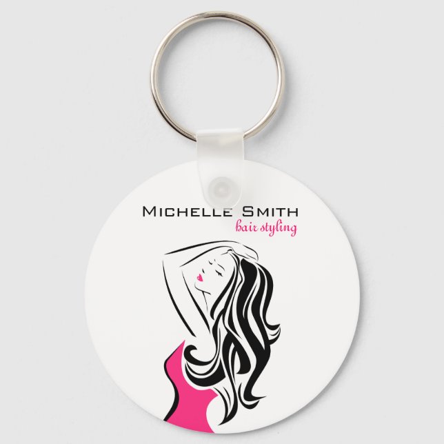 Lovely girl with wavy hair Hairstyling branding Key Ring (Front)
