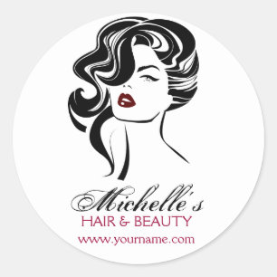 Lovely girl with wavy hair Makeup Icon Classic Round Sticker