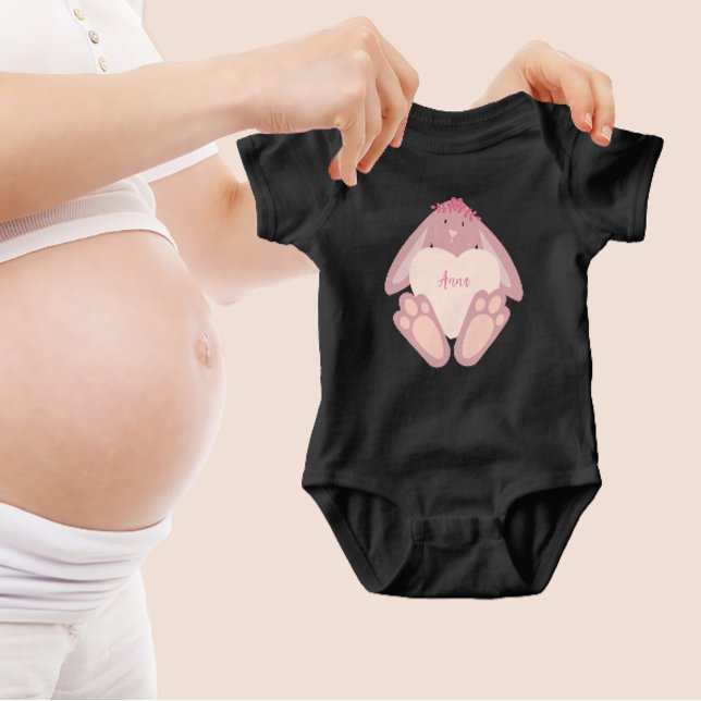Lovely Girly Bunny Pastel Pink With Heart Baby Bodysuit (Creator Uploaded)