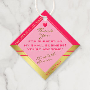 Lovely Girly Pink & Gold with Cute Heart Thank You Favour Tags