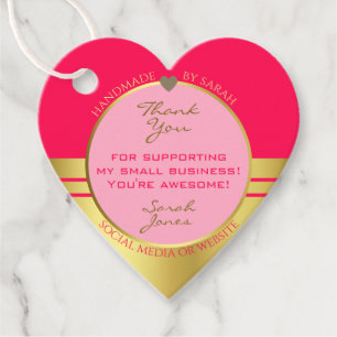 Lovely Girly Pink & Gold with Cute Heart Thank You Favour Tags