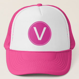 lovely, girly white and hot pink monogram initial trucker hat